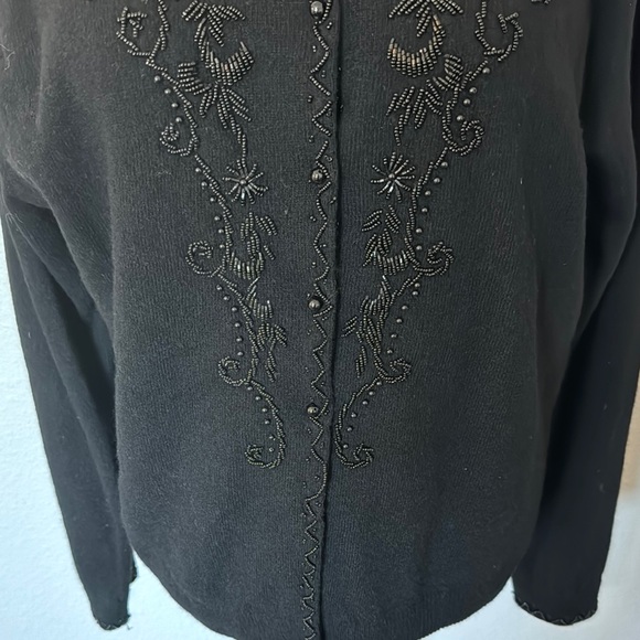Chung Kiu Vintage Black Beaded Lambswool Cardigan Sweater size 42 - Picture 3 of 13